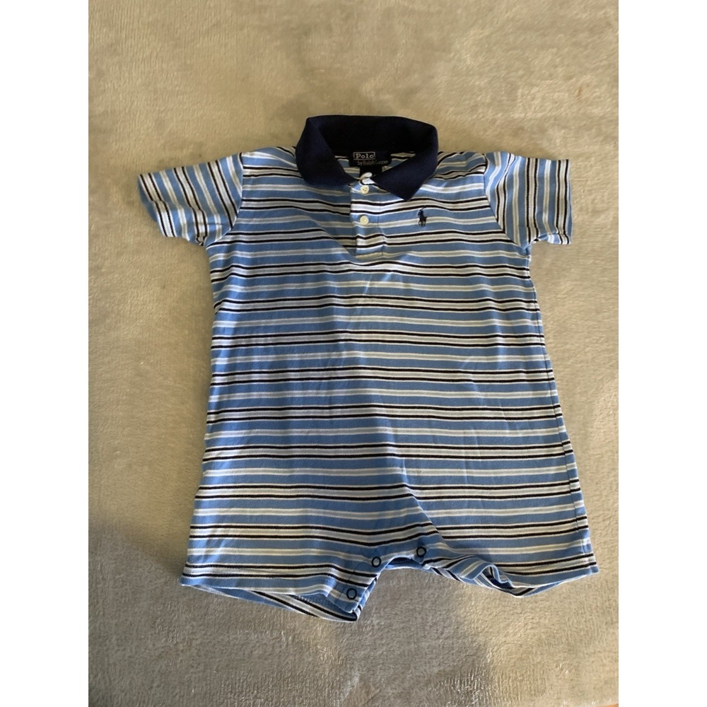 Vintage Polo Ralph Lauren Baby One Piece Jumpsuit Romper 24 Months Blue‎ Striped